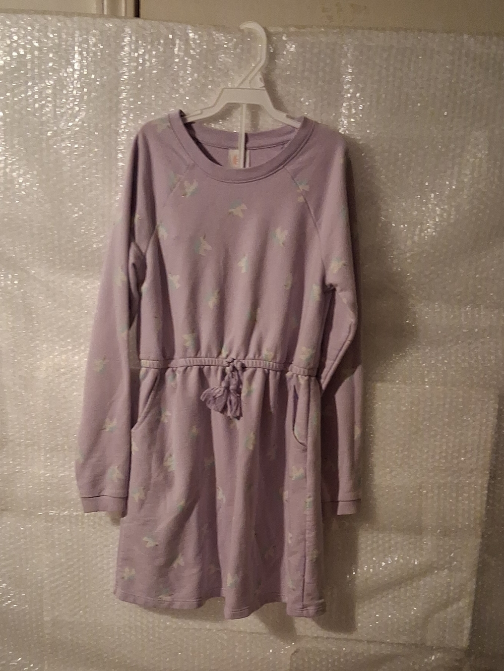 Wonder Nation Size L (10-12) Girls Lilac Heart Print Cinched Waist Dress
